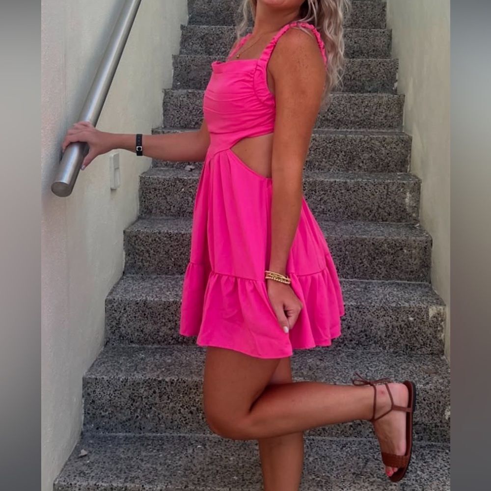 Size S mini pink womens dress worn once vacation bright tropical summer spring